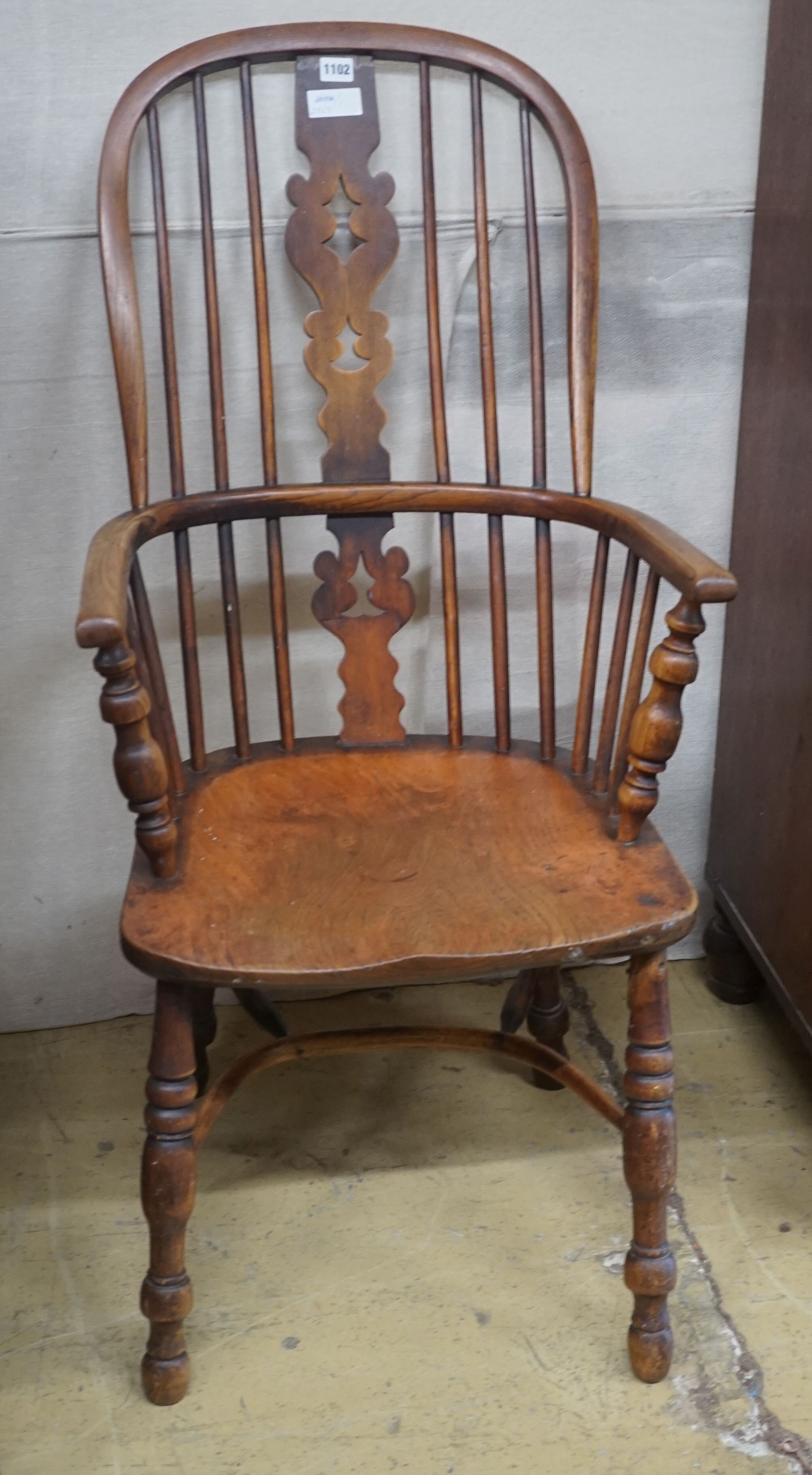 A 19th century ash, elm and beech Windsor armchair